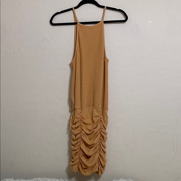 Free People FP Katya Thermal mini dress Ruched MustardYellow medium NWT - Picture 8 of 15
